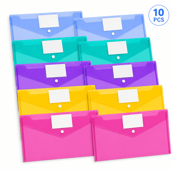 KABUER Plastic Clear Document Folders Plastic Envelopes 10 Pcs Clear Document Folders A4 Size File Envelopes with Label Pocket