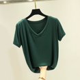 thumbnail image 3 of Womens Cotton Summer Tops, Short Sleeve Shirts for Women Casual Loose Fit Solid Color V Neck T-Shirts, 3 of 3