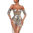thumbnail image 1 of Vestido de noche ajustado con lentejuelas, hombros descubiertos y manga larga para dama, 1 of 8