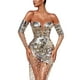 thumbnail image 1 of Vestido de noche ajustado con lentejuelas, hombros descubiertos y manga larga para dama, 1 of 8