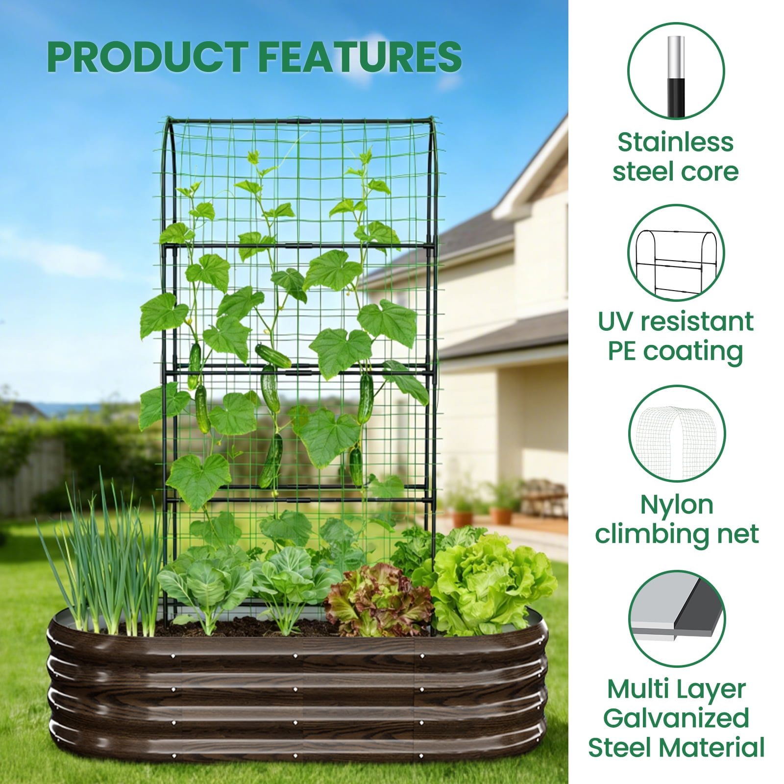 MOPHOTO 71inch Raised Garden Bed Arched Trellis Galvanized Planter Backyard Box Outdoor for Gardening,Climbing Vegetables,Plants,Flowers(Brown)