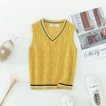 thumbnail image 3 of Haitryli Boys Girls V-Neck Knitted Sweaters Vest Cable Knit Waistcoat Kids Sleeveless Jumper Tank Top Yellow 130, 3 of 4