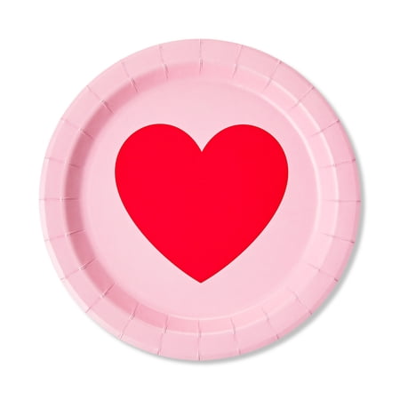 Valentine's Day Heart Disposable Paper Plates, Red and Pink, 7 in, 8 Count, by Way To Celebrate