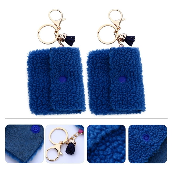 PAMINGONO 2Pcs Blue Plush Metal Key Pendant Coin Purse Bag for Girls and Women Daily Use and Fashion Accessory