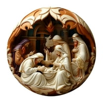 HCBY Nativity Scene Christmas Ornament - Deluxe Carved Religious Christmas Tree Pendant with Blessing Theme for Home Decor D