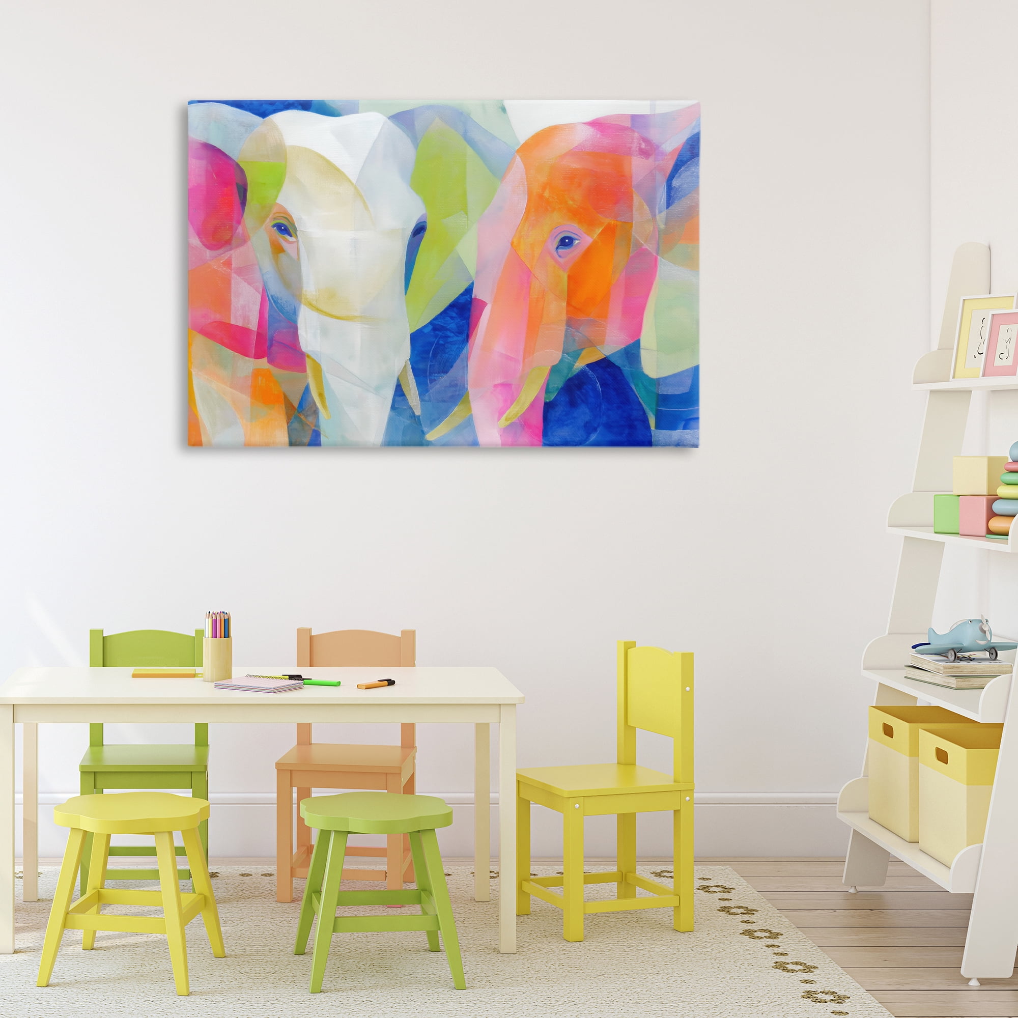 Stupell Industries Two Elephants Geometric Composition Canvas Wall Art, design by Chromatic Storm Studio