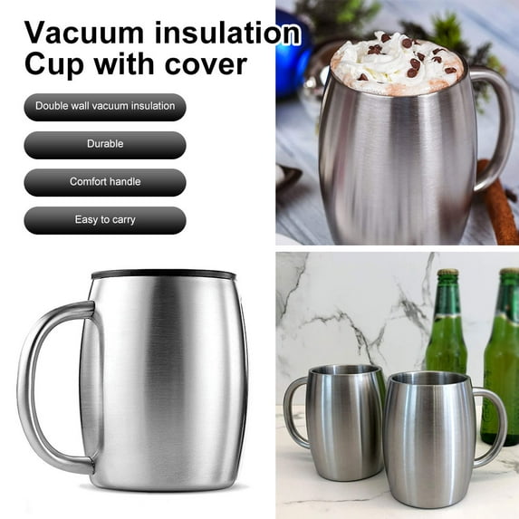 Virwir Stainless Steel Insulated Coffee Mugs Double Wall Coffee Cups with Spill Resistant Lid & Strong Handle Shatterproof Cups 420ml