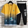 thumbnail image 5 of Ropa deportiva para hombre, camisetas, joggers, conjuntos de pantalones blancos, chándal estampado, poliéster y algodón, verano, 5 of 5