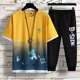 thumbnail image 5 of Ropa deportiva para hombre, camisetas, joggers, conjuntos de pantalones blancos, chándal estampado, poliéster y algodón, verano, 5 of 5