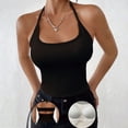 thumbnail image 2 of Women's Halter Neck Tank Top, Solid Color Backless Knit Vest with Built-In Bra, Chic & Stylish Sleeveless Top for Summer, Going Out, and Layered Outfits-Black, 2 of 7