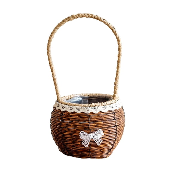 JoyMoreHome Handheld Ratton Woven Basket with Plastic Liner, Long Handle Vintage Decorative Basket, for Garden, Home Storage