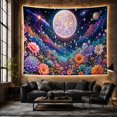 thumbnail image 6 of Cosmic Moon and Floral Garden in a Starry Nebula, Mystical Fantasy for Space Lovers, Celestial Decor Wall Art, Housewarming Gift, Tapestry Wall Hanging for Bedroom and Living Room, 6 of 7