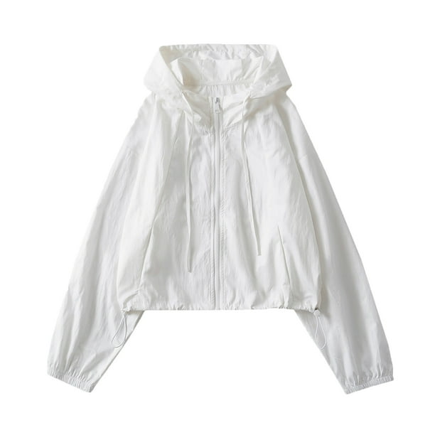 Chaquetas y abrigos casuales de manga larga sin capucha para mujer, ropa de trabajo con bolsillos, diseño de color liso, cordón ajustable en el bajo, chaqueta con protección solar, chaqueta con capuch