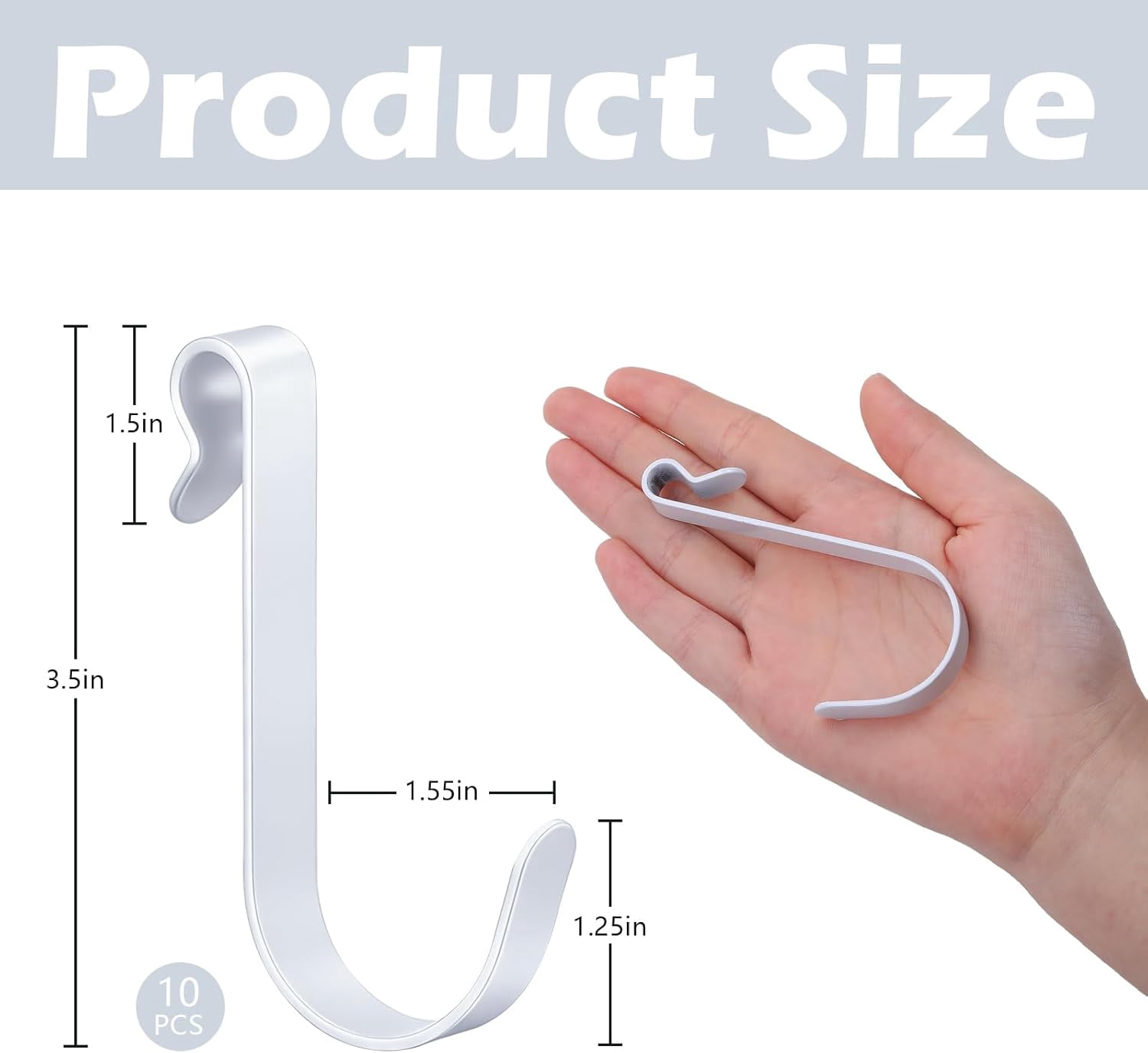 JJEAN-10pcs J Hooks for Wire Shelving 3.5 Inch Large White Heavy Duty Metal Shelf Hooks for Wire Shelves Racks Closet Shelving Accessories