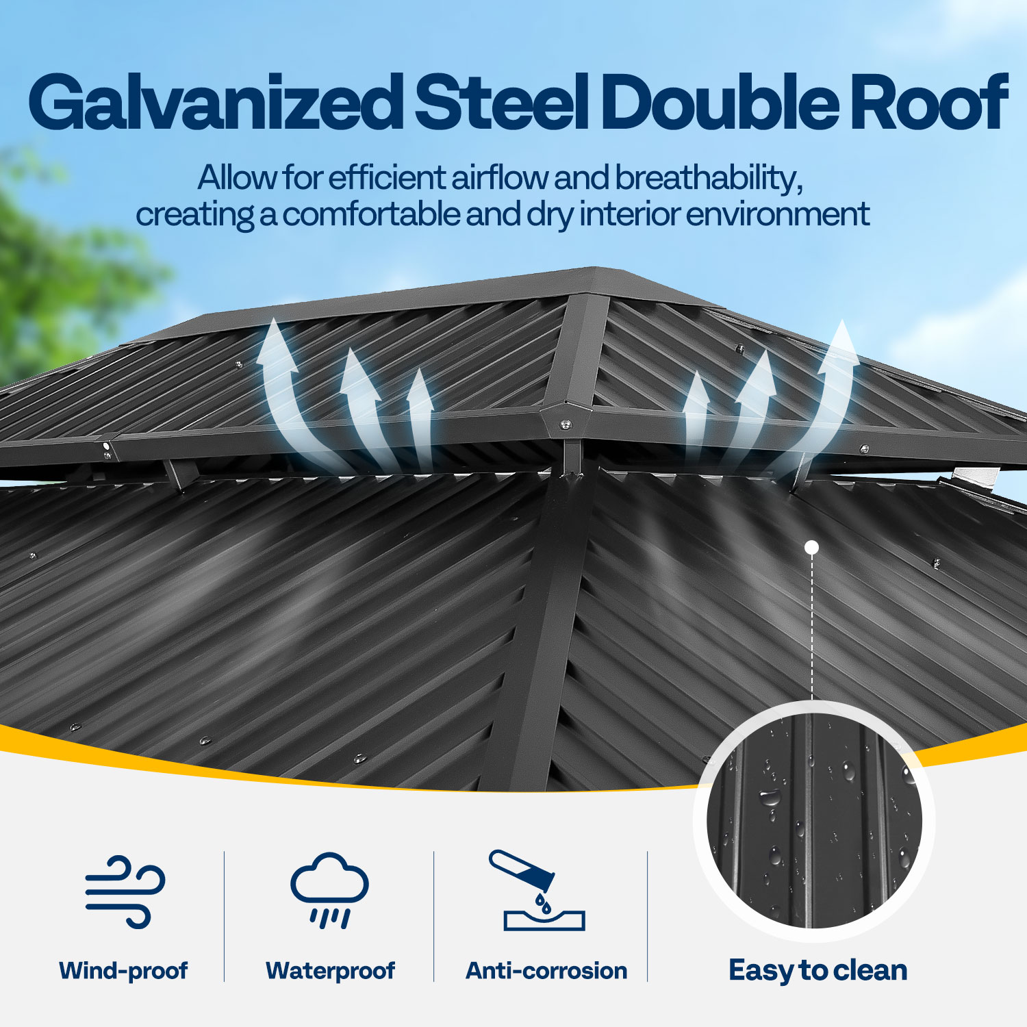 VIVOHOME 10' X 13' Permanent Hardtop Gazebo, Aluminum Frame with Galvanized Steel Double Roof, Curtains and Netting Included