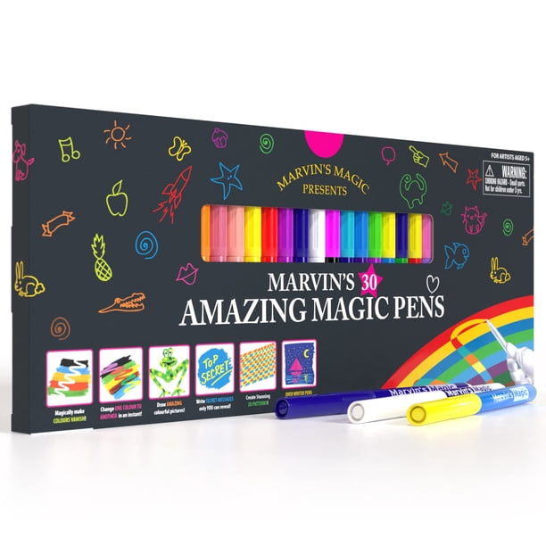 Marvins Magic - Nuevo X 30 Increíbles Bolígrafos Mágicos - Arte Con Bolígrafo Mágico Que Cambia De Color - Crea Letras En 3D O Escribe Mensajes Secretos - Incluye 30 Bolígrafos Mágicos