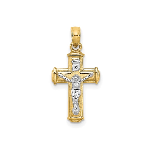 10k Two-Tone Gold Crucifix Cross Pendant Charm, Polished Religious Christian Jewelry