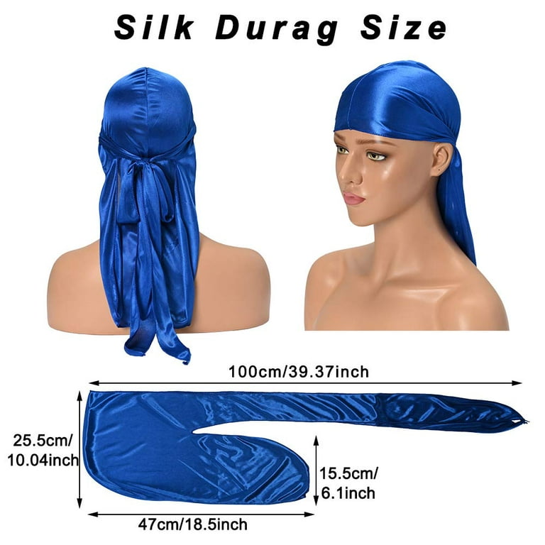 Silky Satin Durags for Men Designer Long Tail Beanies Doo Rags Caps Du-Rags  for Women Silk Satin Tie Do Rags Cap for Waves Black