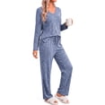 thumbnail image 2 of Fantaslook Plus Size Pajamas for Women Set Side Slits Long Sleeve Sleepwear 2 Piece Lounge Sets with Pockets, 2 of 11