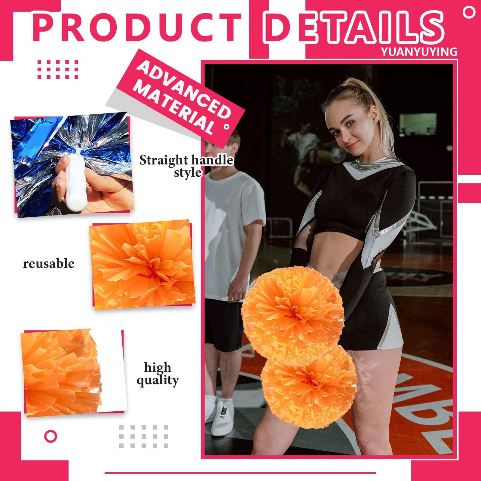 14 Pcs pom poms Cheer,pom poms Cheerleading with Four Finger Payment Cheer Pom Pomsfor Dance, Matches
