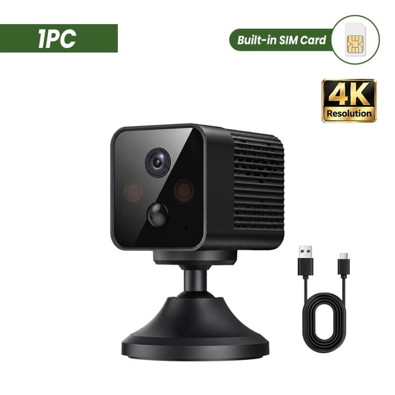 4G LTE Mini Security Camera, No WiFi Required, Portable Rechargeable Camera with 360° Adjustable View, 4K Night Vision, AI Human Detection, Motion Detection for Home, Baby, Pet & Office Monitoring