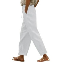 Flmaly vacation outfits for women High Waistband Women Solid Straight Solid Elastic Pants Long Linen Women Waist Cotton Casual Slit Trouser Legs Pants Vacation Outfits