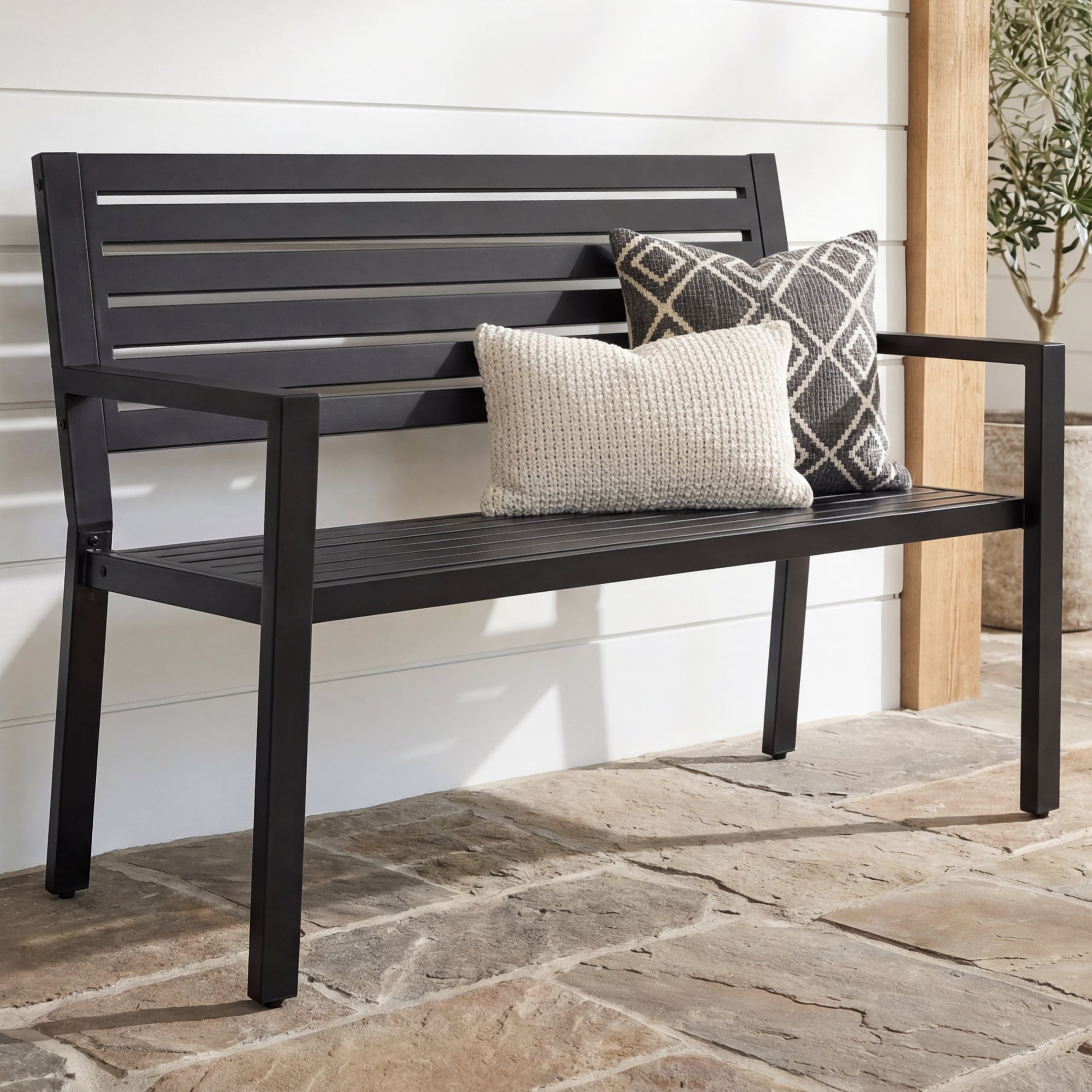Best Choice Products Outdoor Metal Bench Patio Garden Bench, 790lb Capacity, Steel Slatted Seat with Armrests