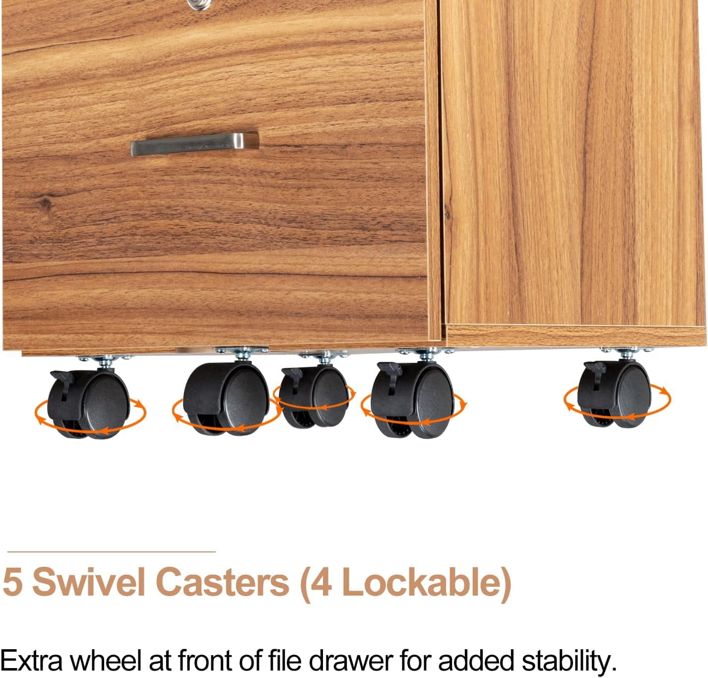 2 Drawer File Cabinet with Lock, Wood Grain Walnut File Cabinet for Letter Size File Folders with Tabs, Under Desk Rolling File Cabinets for Home Office, Mobile Filing Cabinet Printer Stand