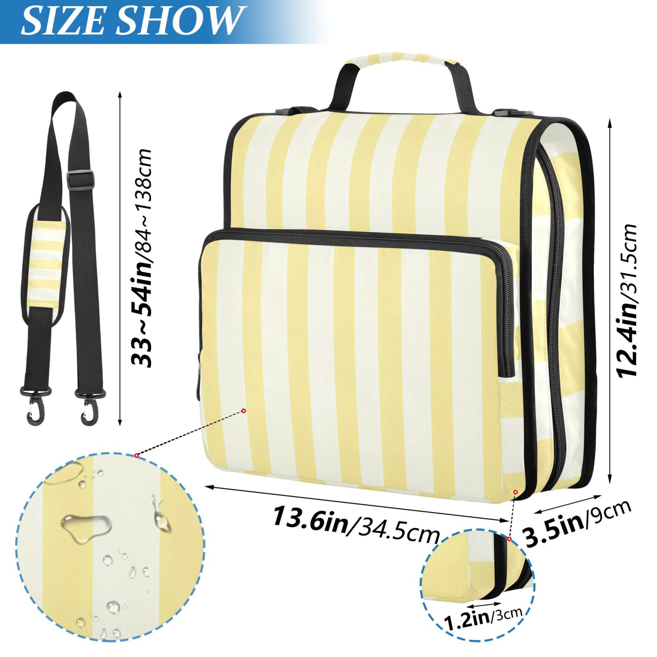 3 Ring Zipper Binder with Shoulder Strap Waterproof Trapper Keeper 2 Inch D-Ring 500 Sheets Capacity Light Yellow and Off-white Striped