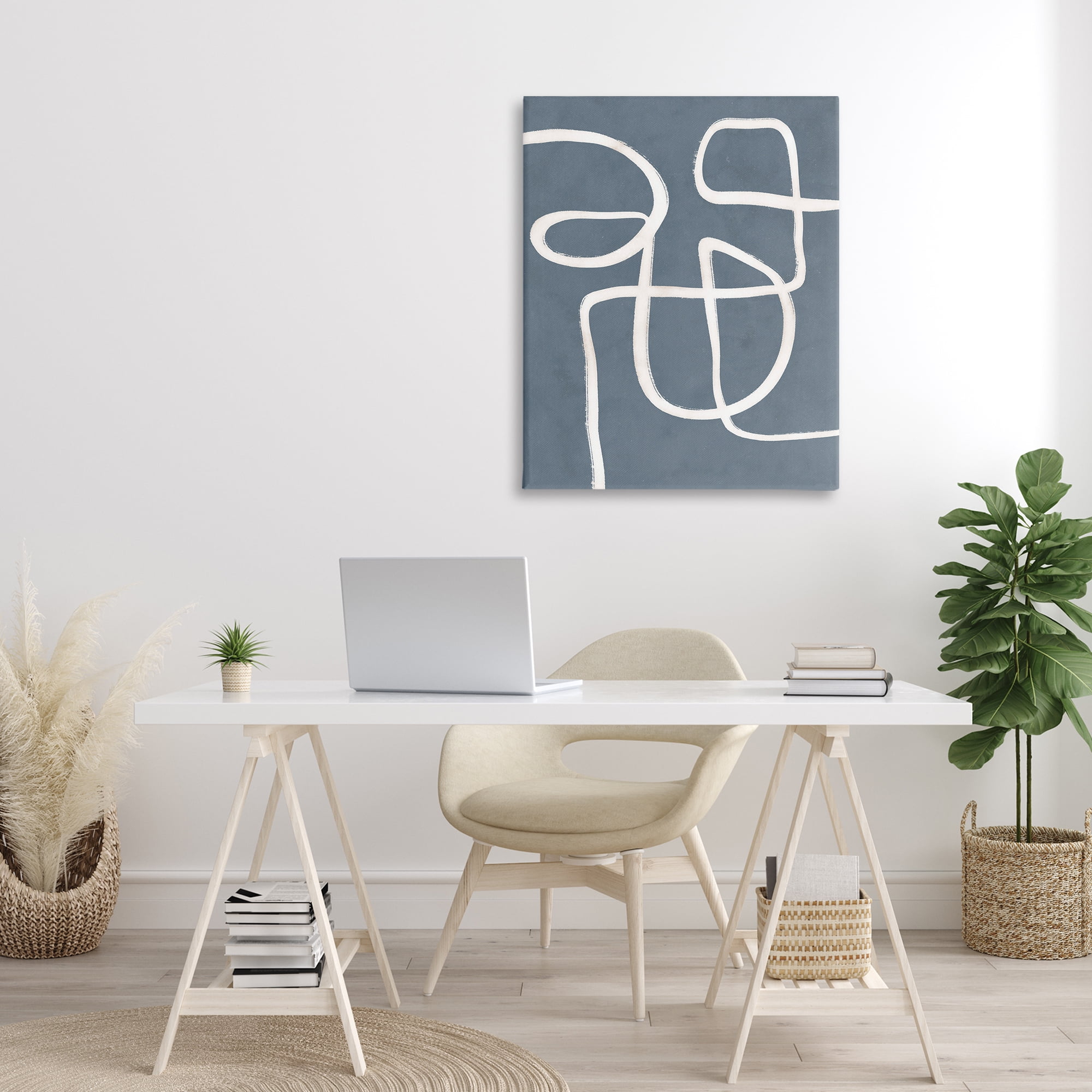 Stupell Industries Freeflow Line on Blue Abstract Painting Gallery Wrapped Canvas Art Print Wall Art, 30 x 40