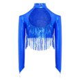 thumbnail image 4 of Haitryli Kids Girls Long Sleeve Sequins Ballet Jazz Hip Hop  Dance Crop Top Tassel Finger Holes Gymnastics Tee Shirt Blouse Royal Blue 8, 4 of 7