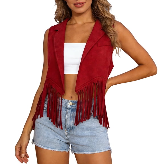 Womens Western Cowgirl Tassel Vest 70S Hippie Cow Girl Sleeveless Fringe Jacket Outfit Country Concert Rodeo Dress Up