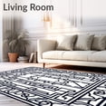 thumbnail image 2 of ODIKA 2'x3' Machine Washable Non-Slip Area Rug, Art Inspired Fan Motifs Merged with Crisp Grids and Waves High Traffic Rug with Pad, Black, 569701, 2 of 8