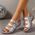 thumbnail image 4 of Rokment Womens Vintage Orthopedic Wedges Sandals 2026 Beach Summer Comfortable Leather Triple Buckles Arch Support Platform Walking Work Gladiator Sandals Silver Size 7, 4 of 7