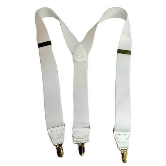 Hold-Ups Y-back All White Casual Series 1 1/2" wide Suspenders with Patented No-slip Gold Clips