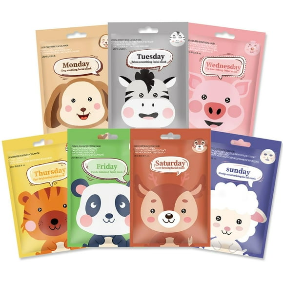 Juego de 7 mascarillas Kaely Animal Character para niños y adolescentes, 01