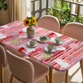thumbnail image 3 of Easter Bunny Table Cloths for 5 Foot Rectangle Tables, Colorful Eggs Spring Leaves Farm Pink Stripes Patio Waterproof Elastic Fitted Tablecloths, Washable Rectangular Table Cover for Camping, 3 of 8