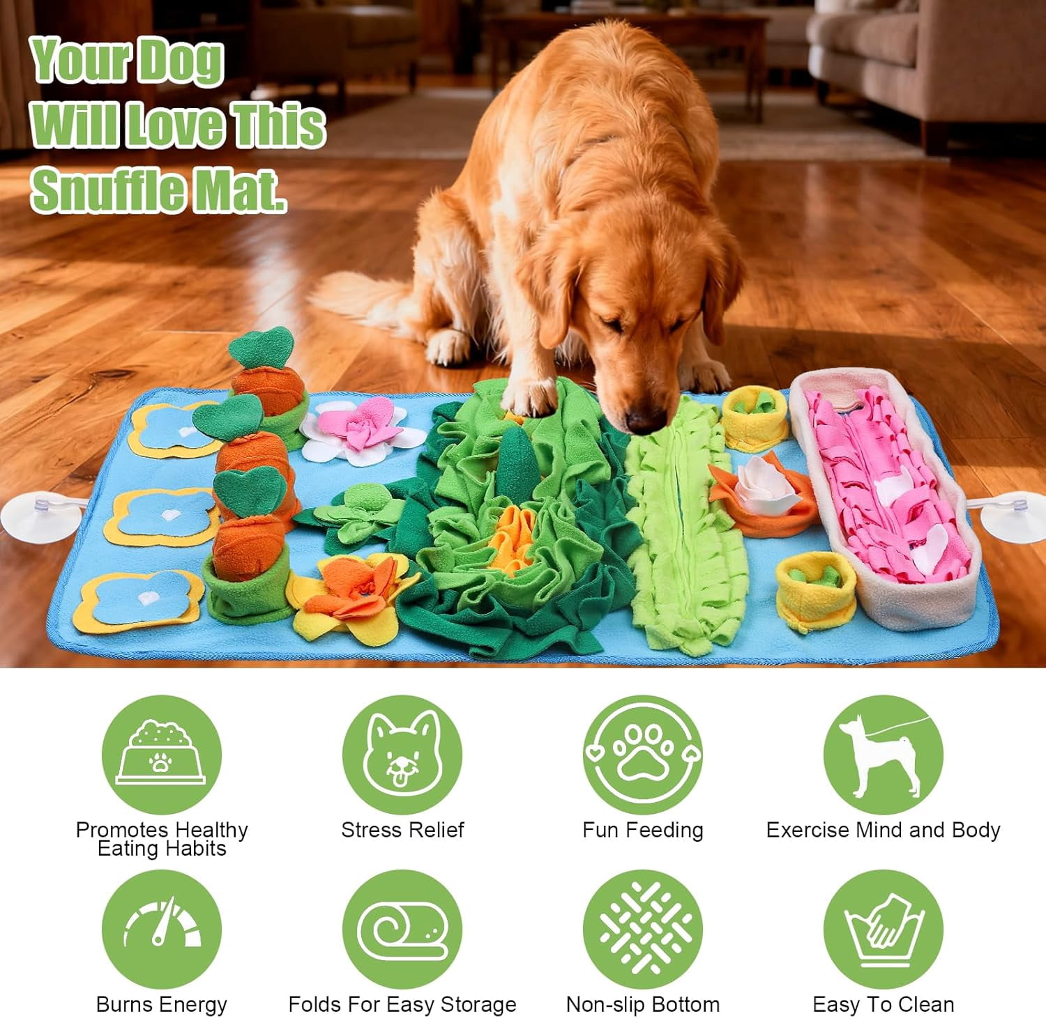 Snuffle Mat for Dogs Large Breed - 32'' X 20'' Washable Durable Sniff Mat for Slow Feeding Training, Enrichment Puzzle Toy for Mental Stimulation & Stress Relief Blue-Pink
