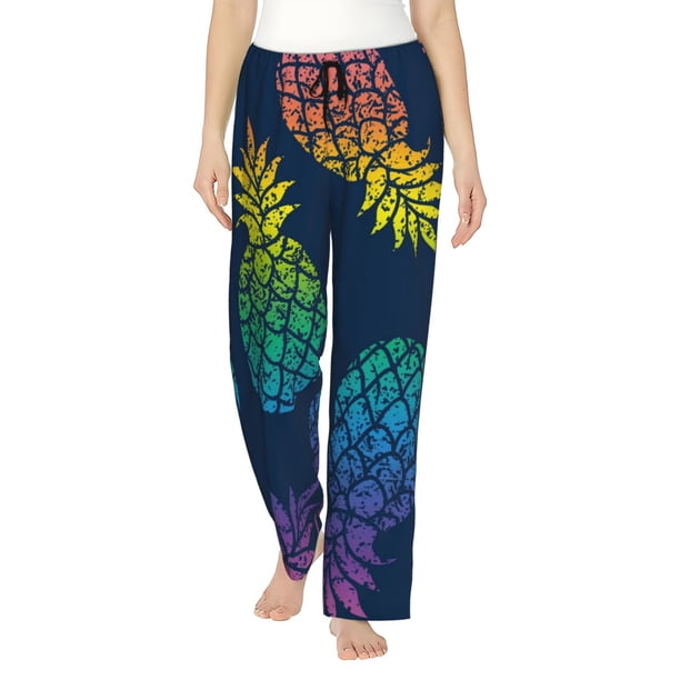 Fotbe Abstract Bright Pineapple Fruit Retro Pantalones de Pijama para Mujer, Pantalones de Dormir, Pantalones Pj con Cordón y Bolsillos-XX-Large