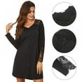 thumbnail image 3 of Women‘s Nightgown Lace Stitching Solid Color Plus Size Pajamas Nightgown Button Down Pajama Dress, 3 of 12