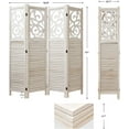 thumbnail image 5 of Folding Room Divider, 5.6Ft 4 Panels Wood Carved Privacy Screens, Free Assembled Freestanding Portable Reversible Functional Decorative Partition for Home Office Bedroom (White-Washed), 5 of 9