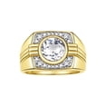 thumbnail image 1 of RYLOS Mens Rings Yellow Gold Plated Silver Designer Round Gemstone &  Diamond Ring White Topaz April Birthstone Rings For Men, Men's Rings, Silver Rings, Sizes 8 - 13, 1 of 7