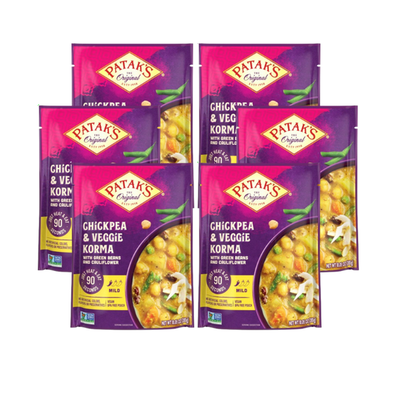 Patak's Korma Chickpeas & Veggie, Ready to Heat Curry, 10.05 oz, Pack of 6