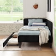thumbnail image 4 of Twin Size Upholstered Platform Bed Frame with 2 Storage Drawers, Adjustable Velvet Sofa Bed, Black, 4 of 9