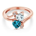 thumbnail image 3 of Gem Stone King 18K Rose Gold Plated Silver Sky Blue Aquamarine London Blue Topaz and White Moissanite Ring for Women (1.71 Cttw, Heart Shape 6MM, Gemstone March Birthstone, Size 5), 3 of 6