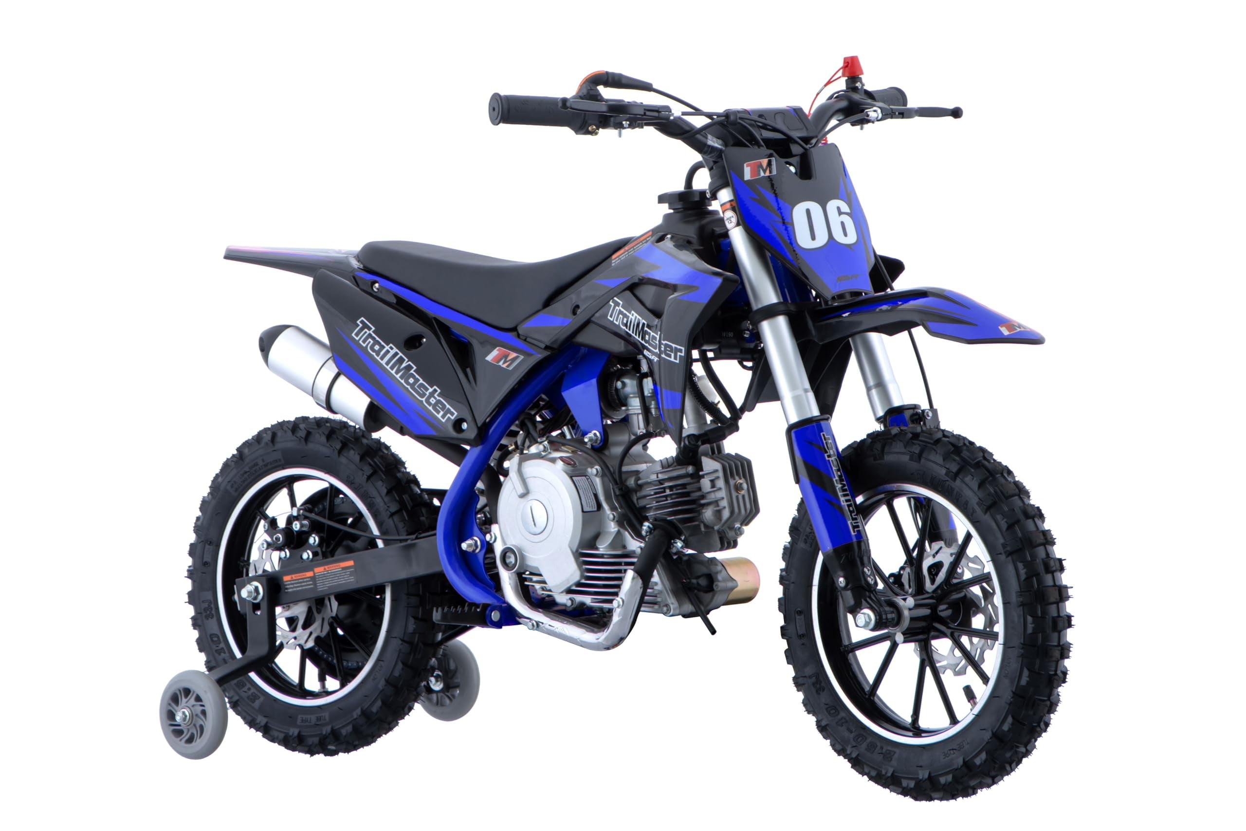 Trailmaster TM-06 Dirt Bike with CVT Transmission, Electric Start, Disc Brake! 10" Wheels! with Free Training Wheels! (Blue)