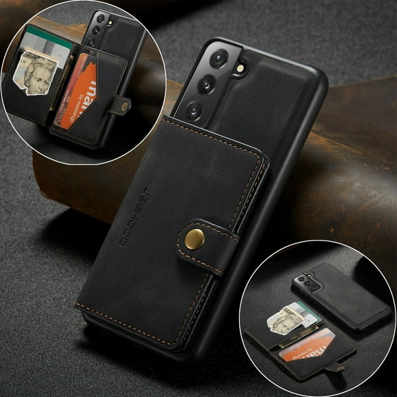 Case for Galaxy S21 Plus, Wallet Case w/Magnetic Credit Card Holder [Kickstand Feature][4 Card Slot] Detachable Cover fit Magnetic Car Mount, Case Compatible w/Samsung Galaxy S21 Plus- Black