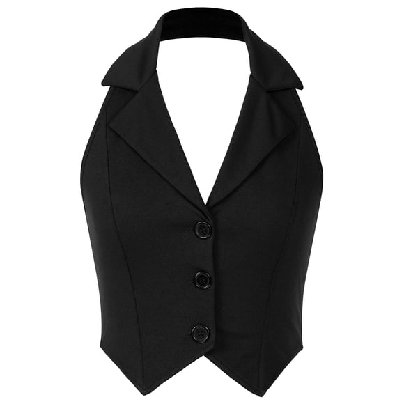 TTAO Womens Vintage Button Down Economy Dressy Suit Vest Waistcoat Tuxedo Suit Jackets for Business Casual Black S