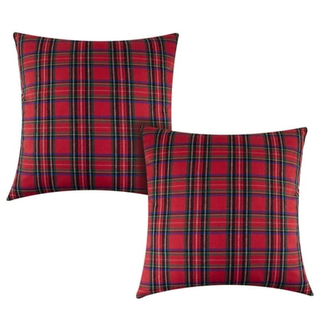 Mainstays Plaid Decorative Pillow Cover, 18" x 18", Square, Red/Navy, 2 Pack