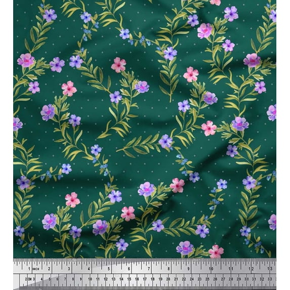 Soimoi Polyester Crepe Fabric Dot,Leaves & Floral Print Fabric by The Yard 52 Inch Wide